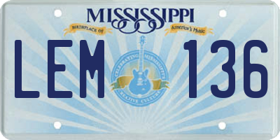 MS license plate LEM136