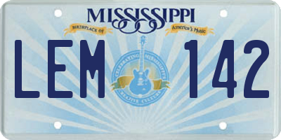 MS license plate LEM142