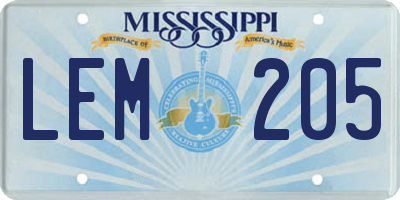 MS license plate LEM205