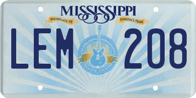 MS license plate LEM208