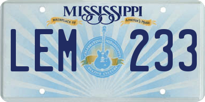 MS license plate LEM233