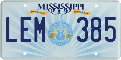 MS license plate LEM385