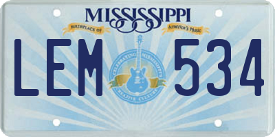 MS license plate LEM534