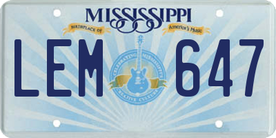 MS license plate LEM647