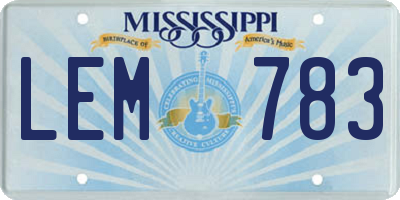 MS license plate LEM783