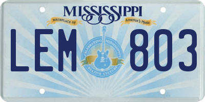 MS license plate LEM803