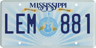 MS license plate LEM881