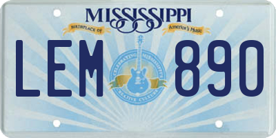 MS license plate LEM890