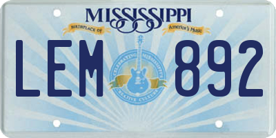 MS license plate LEM892