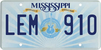 MS license plate LEM910