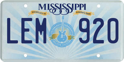 MS license plate LEM920