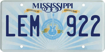 MS license plate LEM922