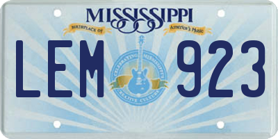 MS license plate LEM923