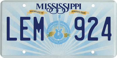 MS license plate LEM924