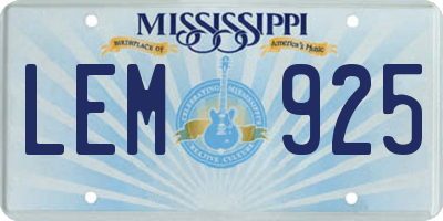 MS license plate LEM925