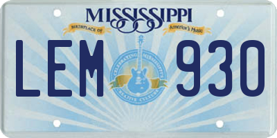 MS license plate LEM930