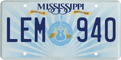 MS license plate LEM940