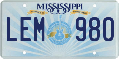 MS license plate LEM980