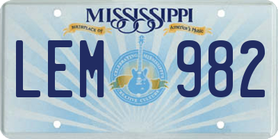 MS license plate LEM982