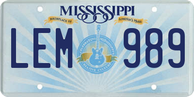 MS license plate LEM989