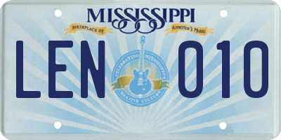 MS license plate LEN010