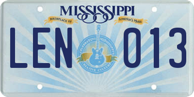 MS license plate LEN013