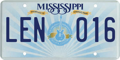 MS license plate LEN016