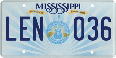 MS license plate LEN036