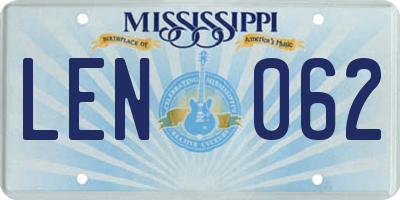 MS license plate LEN062