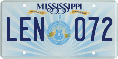 MS license plate LEN072
