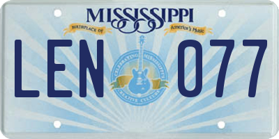 MS license plate LEN077