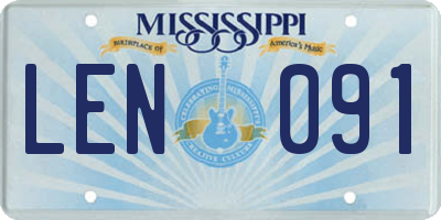 MS license plate LEN091