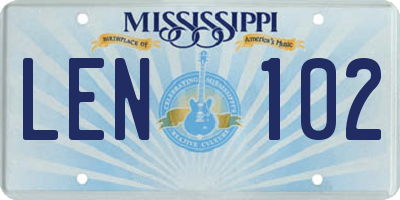MS license plate LEN102