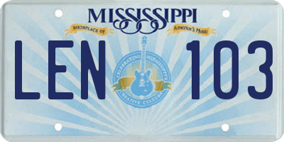 MS license plate LEN103