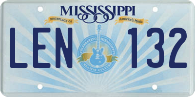 MS license plate LEN132