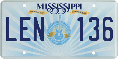 MS license plate LEN136