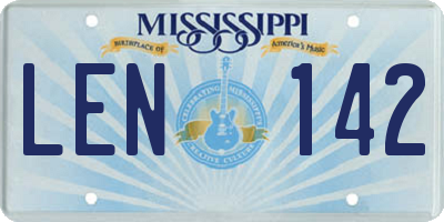 MS license plate LEN142