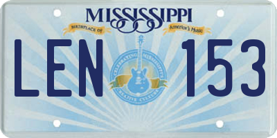 MS license plate LEN153