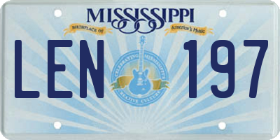 MS license plate LEN197