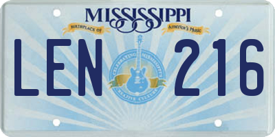 MS license plate LEN216