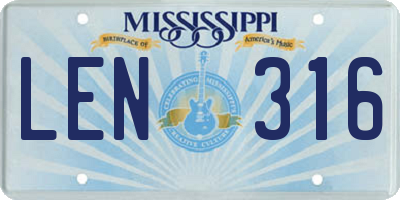 MS license plate LEN316