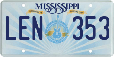 MS license plate LEN353