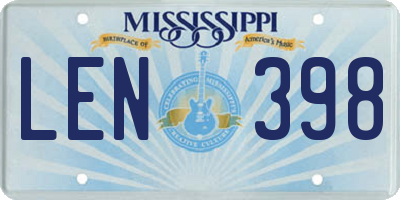 MS license plate LEN398