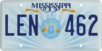 MS license plate LEN462