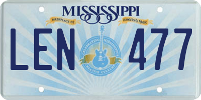 MS license plate LEN477