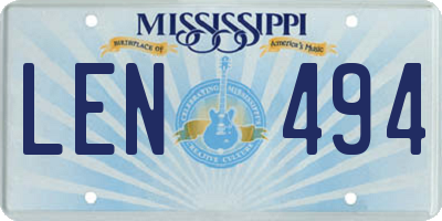 MS license plate LEN494