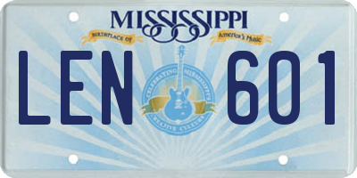 MS license plate LEN601