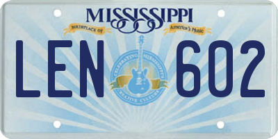 MS license plate LEN602