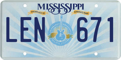 MS license plate LEN671