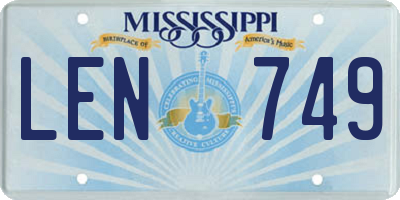 MS license plate LEN749